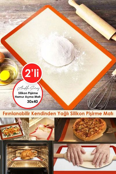 Anadolu Saray 2 Pcs 30X40 Ovenable Washable Self-Oil Silicone Baking and Dough Rolling Mat Silpat