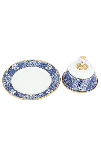 Alsaif Gallery Al Saif Gallery porcelain plate, engraved, circular - blue