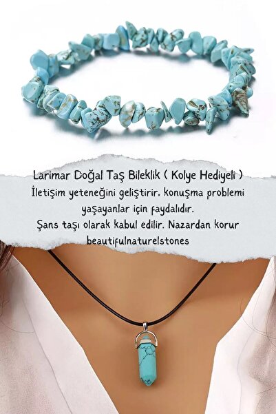 LADIN DOGALTAŞ سوار لاريمار من الحجر الطبيعي (مع قلادة هدية)