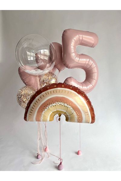 CUGY 5 Year Old Retro Rainbow Concept Pink Age Number Mini Birthday Set