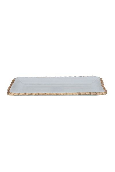 Alsaif Gallery Al Saif Gallery rectangular glass dessert plate, 28x14x2 cm, gilded rim - transparent