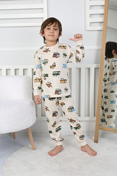 ZUZUNGA Μπεζ Σετ Παιδικές Πιτζάμες - Μεταφορικό Όχημα με σχέδιο, 3-8 ετών