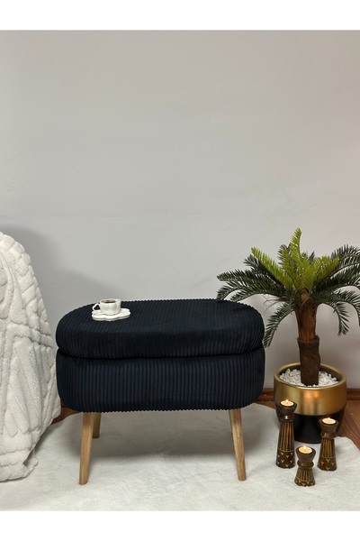 KOKİ DESİGN MİNİ OSLO İthal Premium Kumaş Fitilli Kadife Siyah Sandıklı Bench...