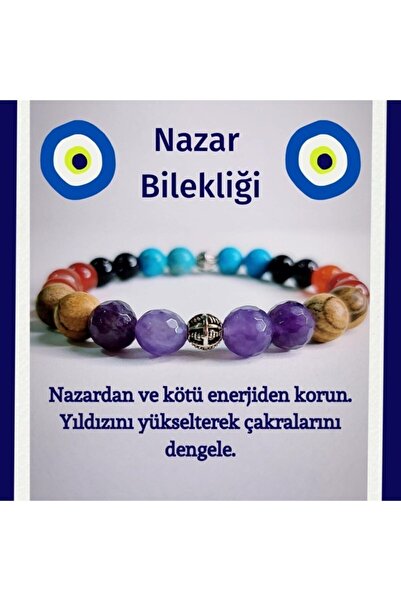 Zodyak Doğal Taş Natural Stone Unisex Evil Eye Bracelet Amethyst, Jasper, Aga...