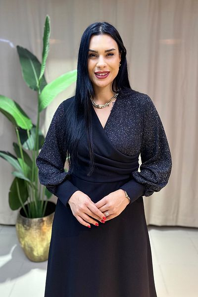 GÖKSEL Plus Size Dress with Sequin Detail - Black