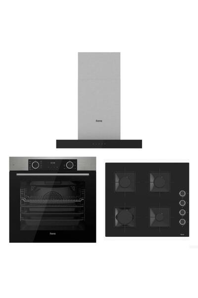 Ferre Fryart Siyah Set ( D100 T Tipi Siyah Davlumbaz-SS205 Siyah Ocak- XE63MI...