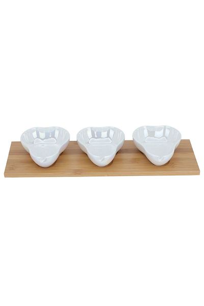 Alsaif Gallery Al Saif Gallery porcelain bowls set, 4 pieces, fruit shape, wooden plate - white
