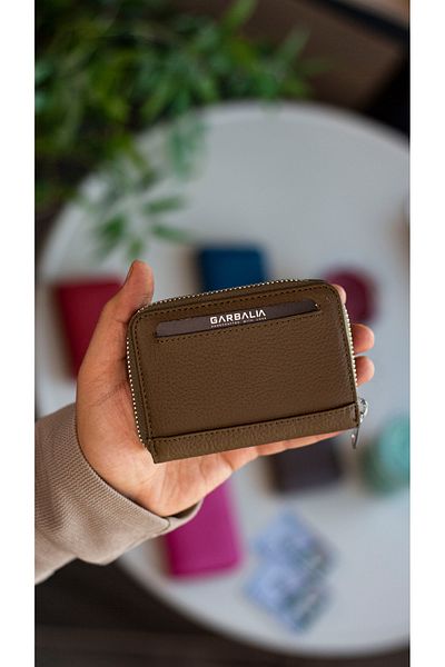 Garbalia Πορτοφόλι Sydney από γνήσιο δέρμα Unisex Χακί με φερμουάρ για κέρματα