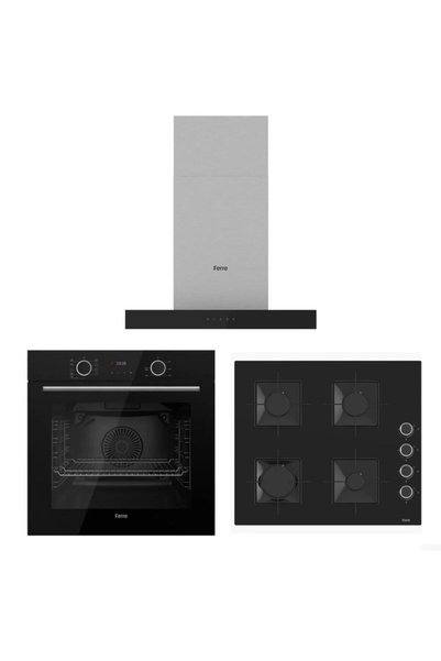 Ferre Fryart Siyah Set ( D100 T Tipi Siyah Davlumbaz-SS205 Siyah Ocak- XE63CS Fryart Siyah Fırın)