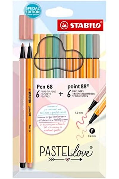 STOREMAX Ntwork Point 88 & Pen 68 Pastellove - Fine Felt Tip Pen and Felt Tip Crayons - 12'Li Pak
