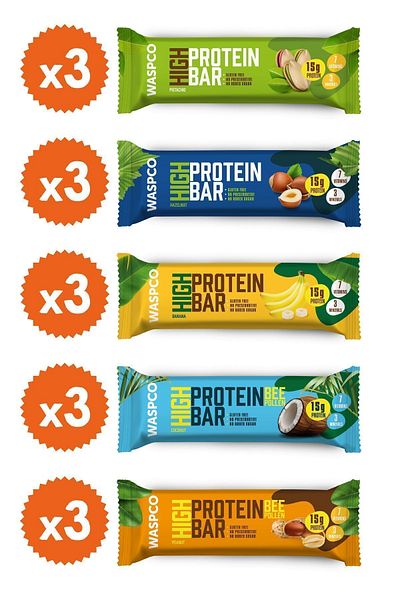 Wasp High Protein Bar 50g Mixed Box 15 Pieces (5 Types)
