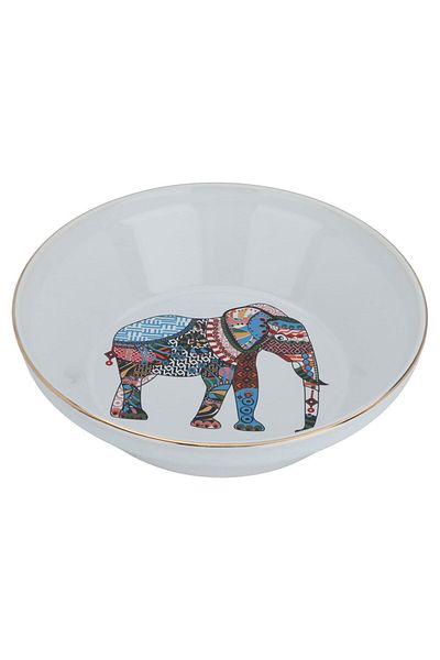 Alsaif Gallery Al Saif Gallery porcelain serving plate, 24 cm, round, deep, elephant pattern - white