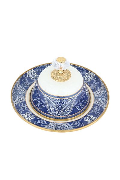 Alsaif Gallery Al Saif Gallery porcelain plate, engraved, circular - blue