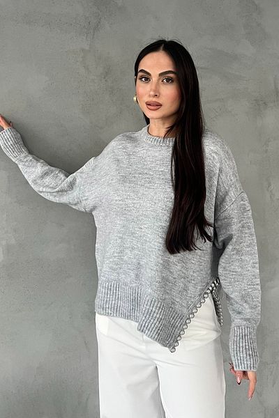Seda Yalçın Atelier Gray Side Bead Detail Knitwear Sweater