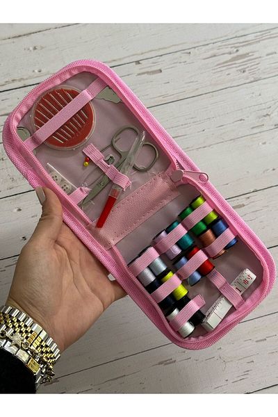 Fulya Tuhafiye Pink Medium Sewing Kit and Sewing Kit with Wallet