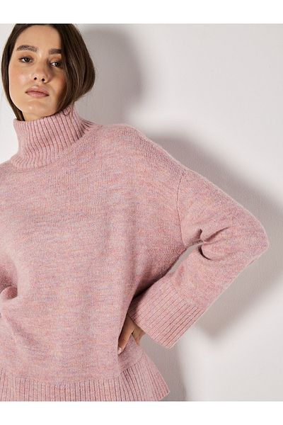 Apricot Rollkragenpullover mit klobiger Marmorierung