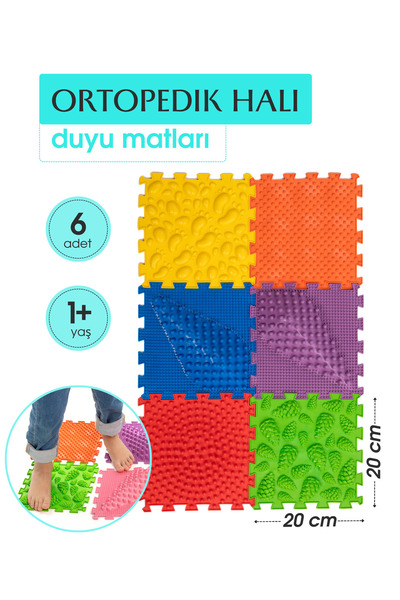 Ortohalı 6 Modüllü Ortopedik Halı Çocuk Duyu Matları Renkli Puzzle Çocuk Masa...