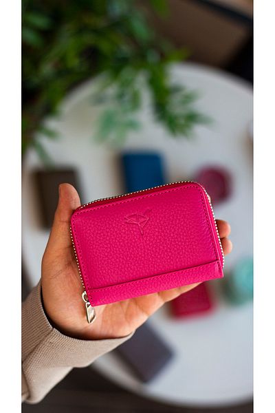 Garbalia Sydney Genuine Leather Coin Compartment Zippered Unisex Fuchsia Wallet