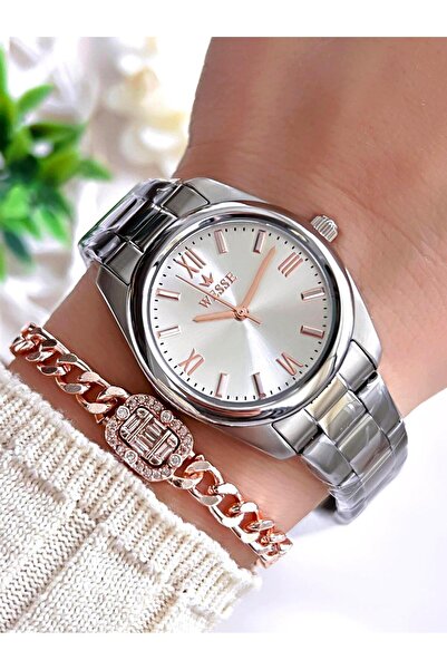 Wesse Çelik Kordon Takvimli Kadran 5 Atm Suya Dayanıklı Kadın Kol Saati+Bilek...