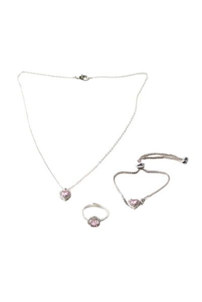 RoseLike Pembe Kalp Yüzük, Bileklik ve Kolye Kadın Çelik Set