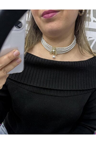 gelin Tasarım çoklu kolye,arı figürlü kolye,inci Choker kolye