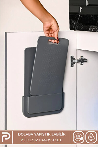 Poomy Mutfak Dolabına Yapıştırılabilen Pratik 2'li Kesim Panosu Seti