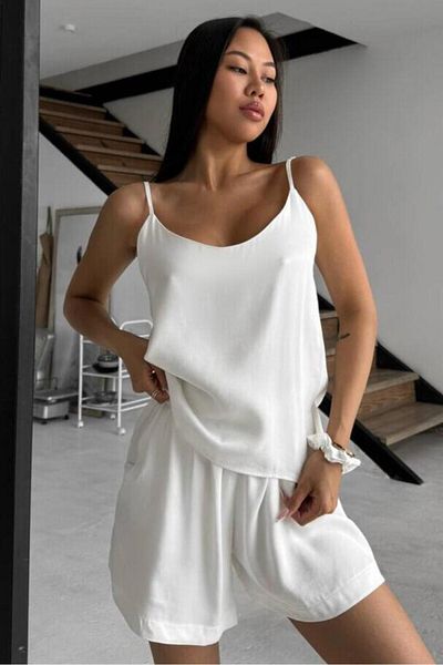 Mine Tan Butik Set pijama cu bretele subțiri - alb