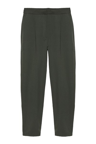 Quzu Khaki Colored Fabric Trousers with Elastic Waist