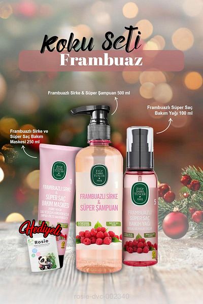 Eyüp Sabri Tuncer Raspberry Care Oil - 100 Ml, Shampoo 500 Ml, Mask 250 ml and Rosie Gift Set