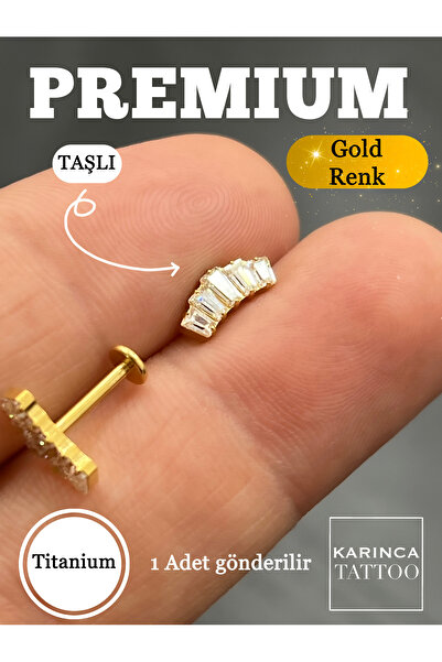 Karınca Piercing Baget Zirkon Taşlı Titanyum Conch Piercing Flat Tragus Kulak Helix Kıkırdak Küpe