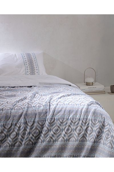Madame Coco Σετ Παπλωματοθήκη με στάμπα Abrial King Size 100% Cotton Ranforce - Γκρι/Μπλε