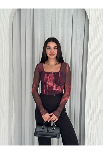 HAKKE Τετράγωνο γιακά Τούλι Crop BLUZ