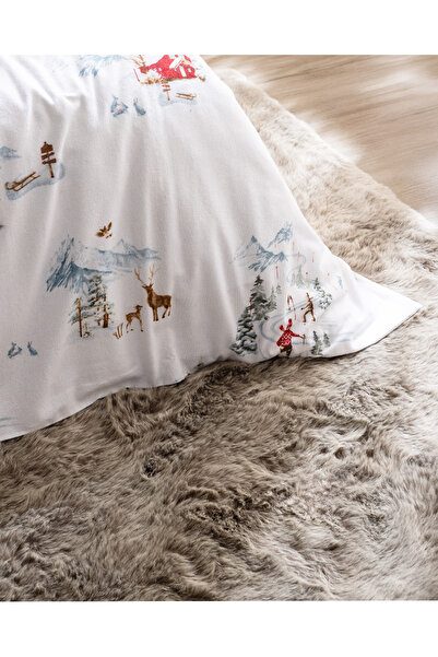 Madame Coco Neiger Çift Kişilik %100 Pamuk Flanel Nevresim Takımı - Beyaz