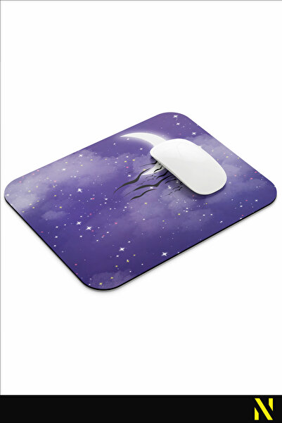 nilizma Ергономична подложка за мишка с мотив на луна и звезди – неплъзгаща се основа, цветен и удобен дизайн