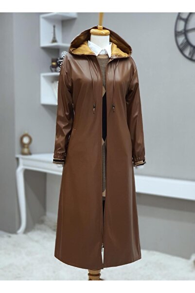 Genel Markalar Kapüşonlu Fermuarlı Kolları Lastikli Deri Kap-Taba