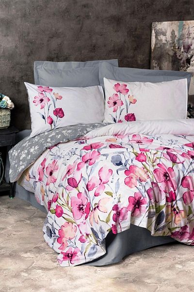 Cotton Box Double Duvet Cover Carla Gray, 100% Cotton Ranforce 57 Wire Fabric.