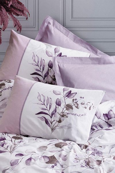 Cotton Box Nadia Lilac Double Duvet Cover Set - 100% Cotton Ranforce 30/1 57 Wire