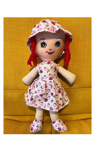 Nostalji Kutusu Girl in Pink Dress with Red Hair Toy Cloth Doll Sleeping Companion 50 cm Gift Birthday Gift