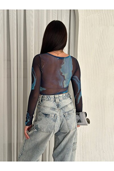 HAKKE Square Collar Tulle Crop BLUZ