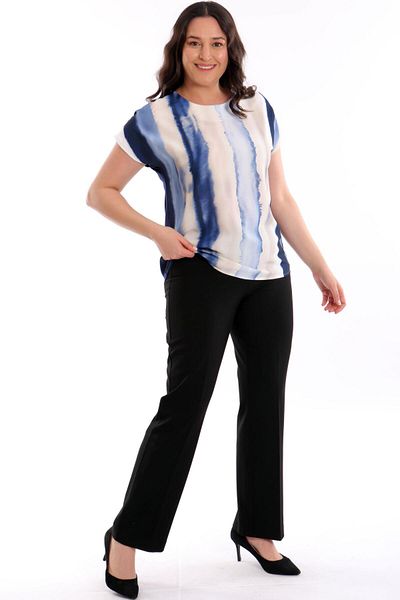 Trend42plus Plus Size Print Low Sleeve Basic Navy Blue Blouse