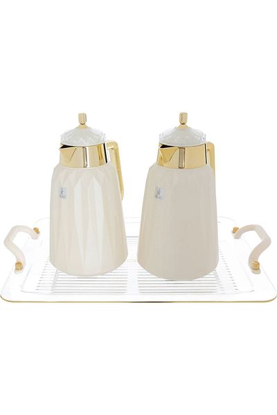 Alsaif Gallery Lamia Al Saif Gallery Thermos Set, 1/1 Liter, 3 Pieces, Tofaria - Pearl Gold