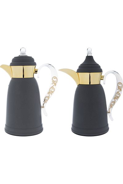 Alsaif Gallery Saif Gallery Qamar Steel Thermos Set, 0.7/1 Liter - Dark Grey