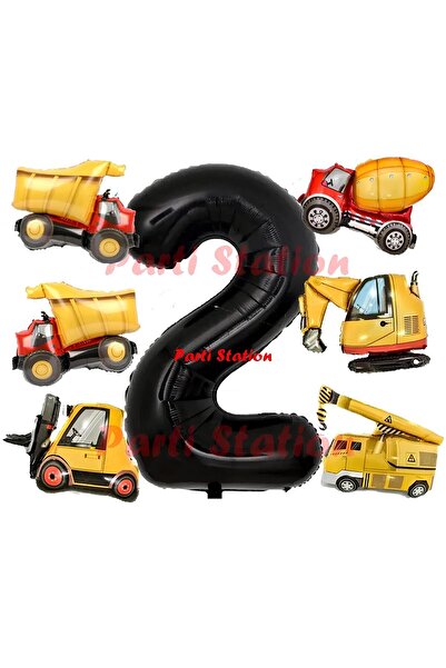 Parti Station İnşaat Araçları Konsept Doğum Günü 2 Yaş Balon Set Mini Boy Kep...