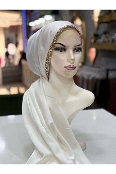 zagreus Kadın krık beyaz taşlı şal saten özel günlerde çok tercih edilen tasarım