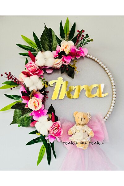 renkli mi renkli tasarım dünyası Ornament floral pentru ușă, cu ursuleț și perle