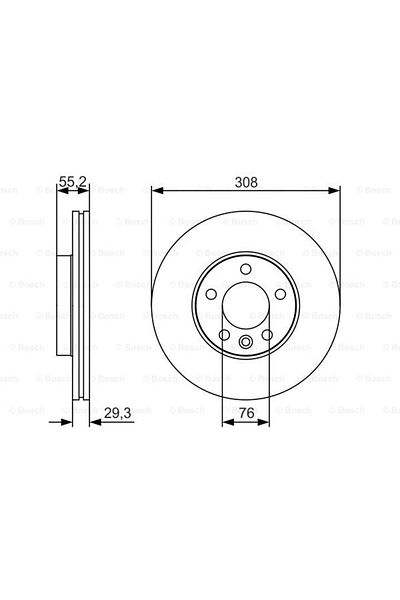 Bosch Brake Disk Front Touareg 7L 02> Transporter T5 03> Transporter T6 15> 16 Rim Air 308mm 7H0