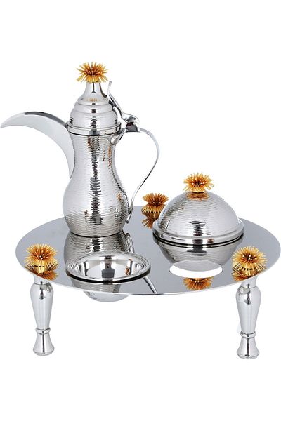 Alsaif Gallery Steel Coffee Serving Set (Dalla + Tamreya + Noa Plate) Al Saif Gallery, 4 pieces