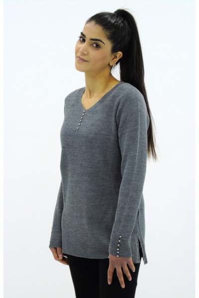 Tuğra Светр з коміром і рукавами з каменями