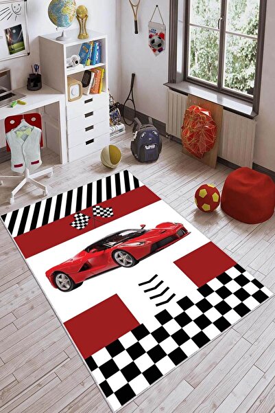 RugViva Kaymaz Tabanlı Halı Çocuk KD59 Arabalı