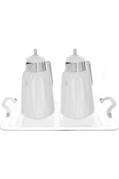 Alsaif Gallery Thermos set with thermal glass topper, Al Saif Gallery Lamia, 1/1 liter - white